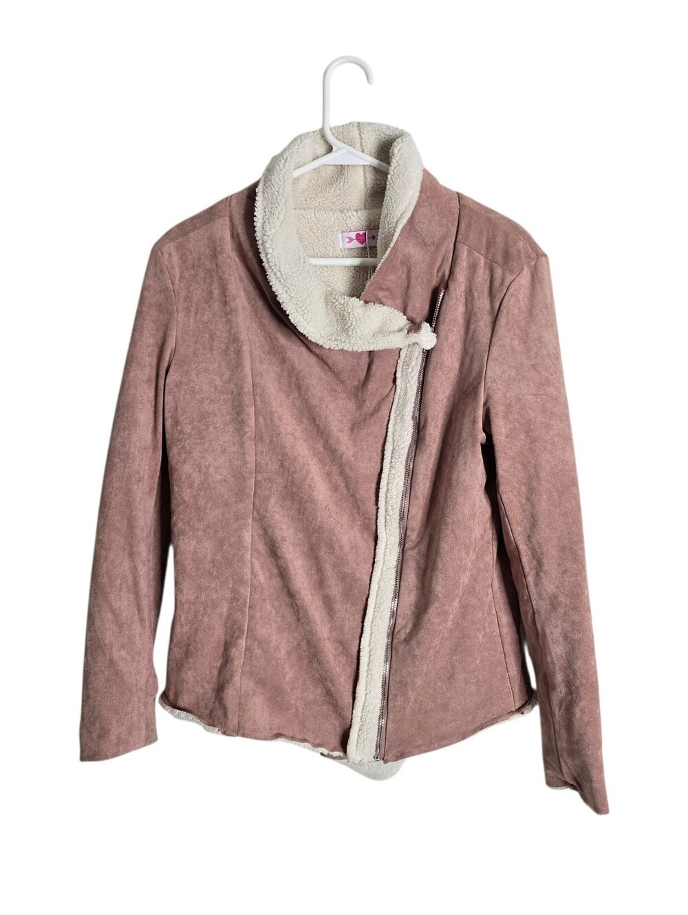 NWOT BuddyLove Faux Suede Sherpa Moto Jacket Dusty Pink S Cozy Cabincore
